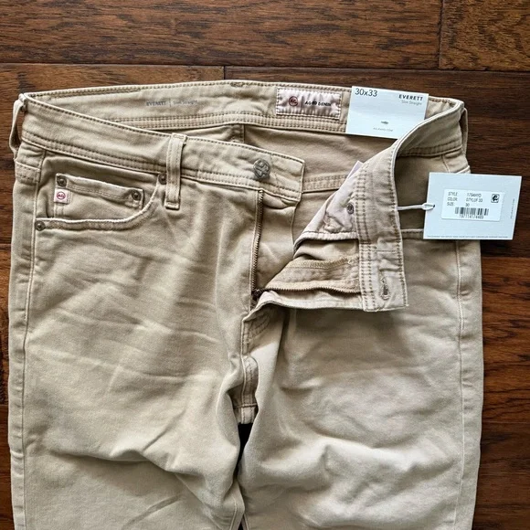 AG Everett Slim Straight Khaki/Beige Jeans 30x33 NWT - Picture 4 of 10